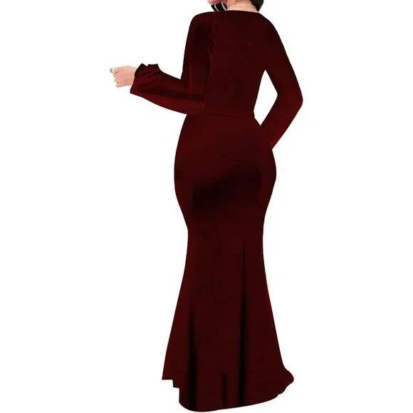 Women's C-burgundy Long Floor Length Mermaid Imported Pull On Maxi Dress - Picture 2 of 2